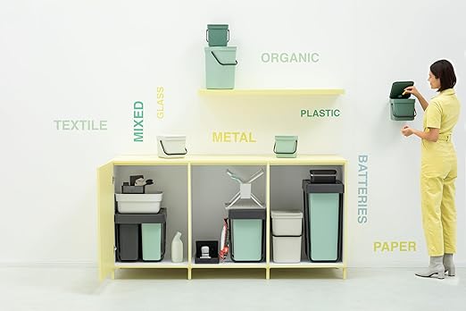 Brabantia Sort & Go Food Trash Can (1.6 Gal/Fir Green) Small Countertop Kitchen Compost Caddy with Handle & Removable Lid, Easy Clean, Fixtures Included for Wall/Cupboard Mounting
