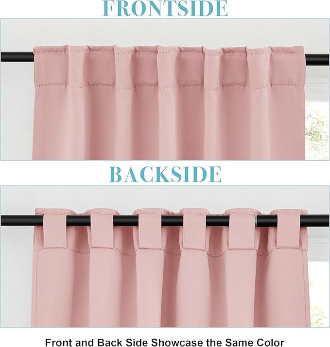 RYB HOME Pink Small Window Tiers - Blackout Insualting Privacy Curtains for Kids Bedroom Kitchen Bathroom Basement Cafe Cabinet Drapes, 34 Width x 24 Length, 2 Panels，Peach Blush