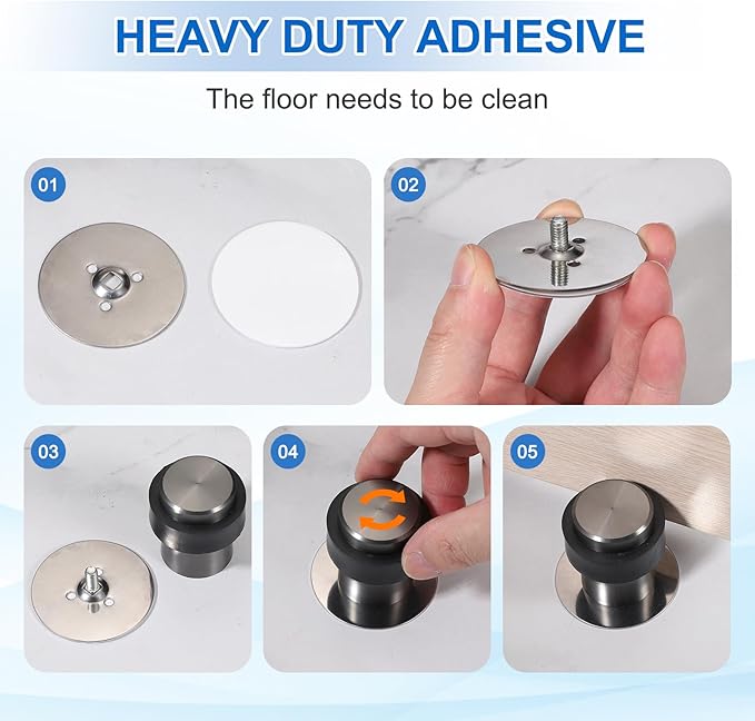 PATIKIL 3Set Round Door Stoppers, 80mm Stainless Steel Door Stop Doorstop Wedge Metal Cylinder Self Adhesive with Screw for Bottom of Door Floor Inside, Black