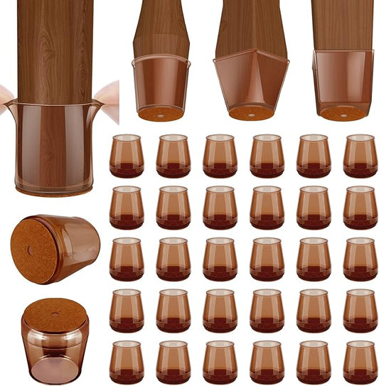 BALEINE 32 Pack Silicone Chair Leg Floor Protectors, Stool Leg Protectors Cap, Non-Slip Chair Leg Caps for Hardwood Floors (Brown & Small, 32 Pack)