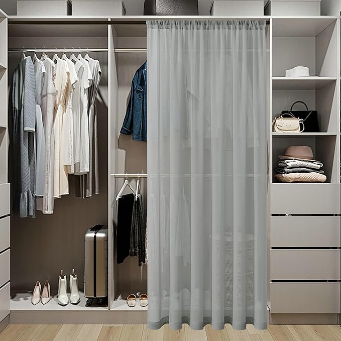 Tollpiz Sheer Door Curtain Closet Linen Textured Curtains Sheer Doorway Light Filtering Voile Patio Glass Door Rod Pocket Curtain French Door, 54 x 72 inches Long, Silver Grey, Set of 1 Panel