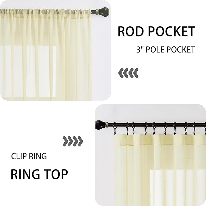 Tollpiz Short Sheer Door Curtains Closet Linen Textured Curtains Sheer Doorway Light Filtering Voile Patio Door Rod Pocket Curtain French Door, 54 x 40 inches Long, Transparent Yellow, Set of 1 Panel