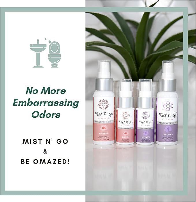 Mist N’ Go by Omaze Travel Bathroom Spray for Toilet Spray Odor Eliminator - Travel Toilet Spray for Bathroom Air Freshener Spray for Bathroom Deodorizer - Blossom Travel Size (1oz x3)