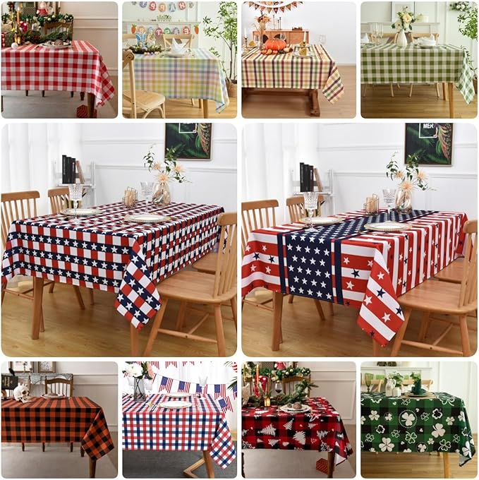 Waterproof Checkered Tablecloth Fabric - Rectangle 58x84 Inch Christmas Thanksgiving Day Table Cloth for Indoor/Outdoor Use - Harvest Table Cover for Kitchen,BBQs,Parties