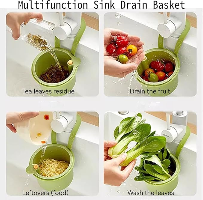 Faucet Hanging Strainer Kitchen Sink Food Waste Catcher Drain Basket, Plastic Kitchen Sink Strainer Automatic Dumping Draining Basket, Food Fruit Vegetable Drain Shelf Sink Storage Holder (White)
