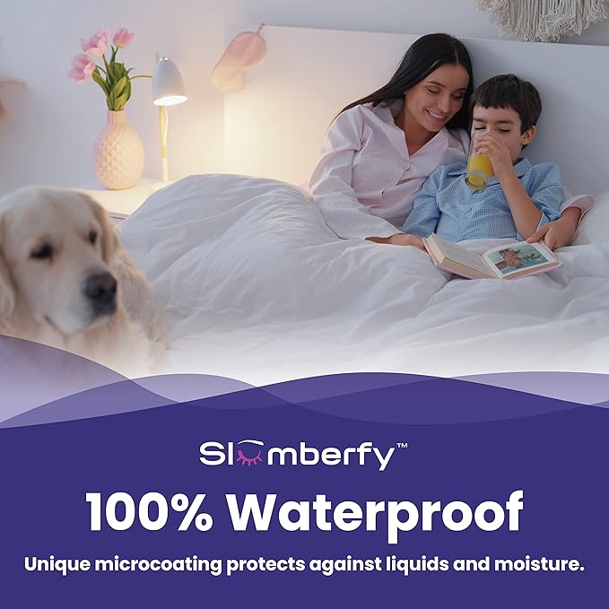 Slumberfy Twin XL Cooling Hypoallergenic Mattress Protector, 39x80 in, White, Noiseless, Washable