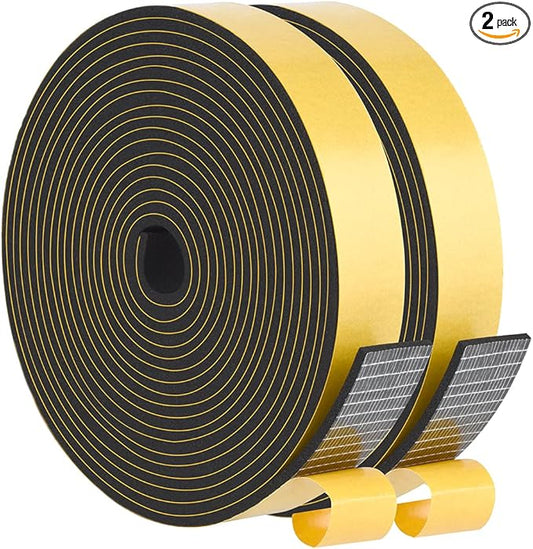 Weather Stripping High Density, Soundproof Door Seal Strips, 1 in x 1/8 in Weatherproof Foam Insulation Tapes for Windows Sliding Doors, Easy Cut to Size, 2 Rolls Total 33Ft