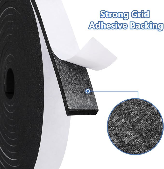 Weather Stripping Door Seal Strip (3/5 Inch X 1/4 Inch X 16Feet), Strong Adhesive, Lightproof, Soundproof, Weatherproof Foam Tape Insulation for Sliding Door, Front Door Frame, Windows- Black