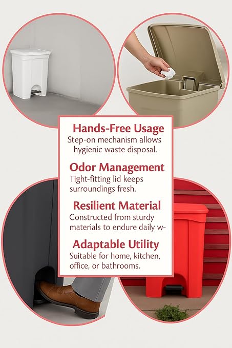 PRO&Family Step-On Trash Can with Lid, Plastic Waste Bin, Foot Pedal Operation (Red, 18 Gallon)