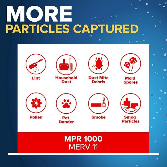 Filtrete 12x12x1 AC Furnace Air Filter, MERV 11, MPR 1000, Micro Allergen Defense, 3-Month Pleated 1-Inch Electrostatic Air Cleaning Filter, 4 Pack (Actual Size 11.81x11.81x0.81 in)