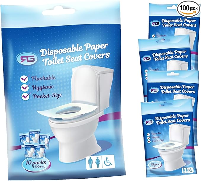 Rockland Guard Toilet Seat Cover - Flushable & Disposable Toilet Seat Cover for Bathroom - Road Trip Accessories & Travel Essentials for Kids & Adults - 10 Resealable Packs with 10 Sheets - 100-Count