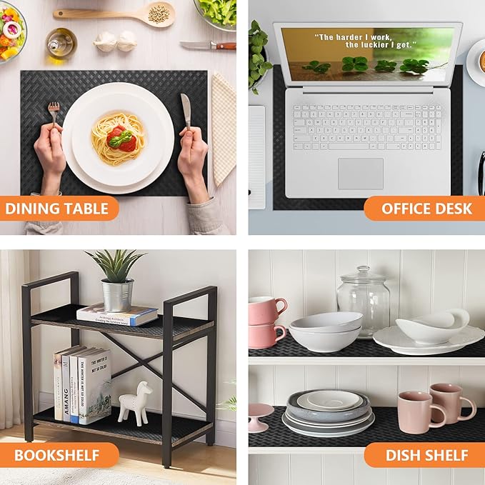 Shelf Liners for Kitchen Cabinets Refrigerator Liners Waterproof & Oil-Proof Kitchen Cupboard Liner Non-Slip Drawer Mats EVA Non Adhesive Fridge Liner for Shelves - Black 11.8 x 118 Inch