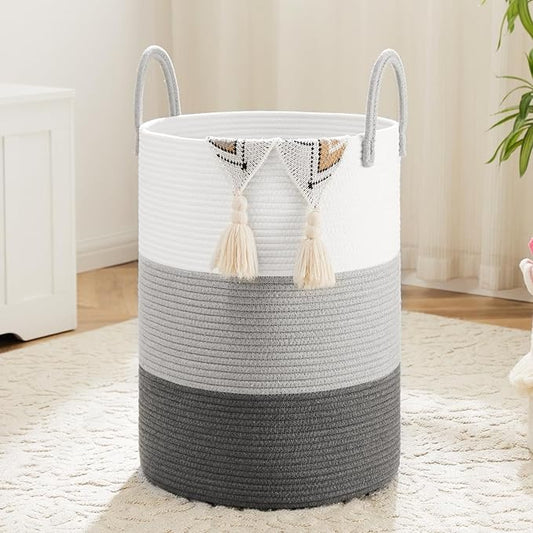 Laundry Basket,Woven Cotton Rope Laundry Hamper,100L for Decorative Storage of Dirty Clothes,Toys and Blankets in Bathroom,Bedroom and Living Room