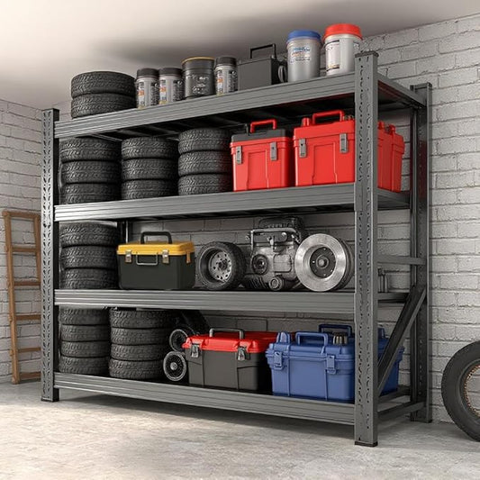 Heavy Duty Garage Shelving Unit 5000LBS, 59" W Storage Shelves 4 Tier Metal Shelves Adjustable, Industrial Storage Shelf for Warehouse, Basement, Pantry