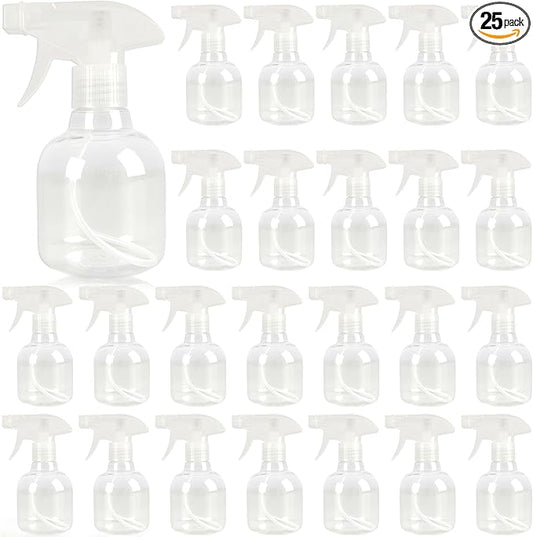 25 Pcs Plastic Spray Bottles 8 oz Empty Clear Refillable Spray Bottles with Adjustable Trigger Sprayers from Fine to Stream for Cleaning Solutions Reusable for Plants Oils Hair