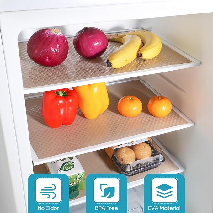Beige Shelf Liners for Kitchen Cabinets Refrigerator Liners Waterproof & Oil-Proof Kitchen Cupboard Liner Drawer Mats EVA Material Non Adhesive Fridge Liner for Shelves 23.6 x 236.2 Inches
