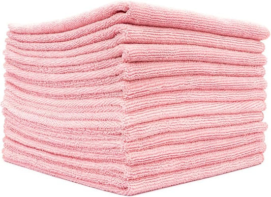 The Rag Company - All-Purpose Microfiber Terry Cleaning Towels - Commercial Grade, Highly Absorbent, Lint-Free, Streak-Free, Kitchens, Bathrooms, Offices, 300gsm, 16in x 16in, Pink (12-Pack)