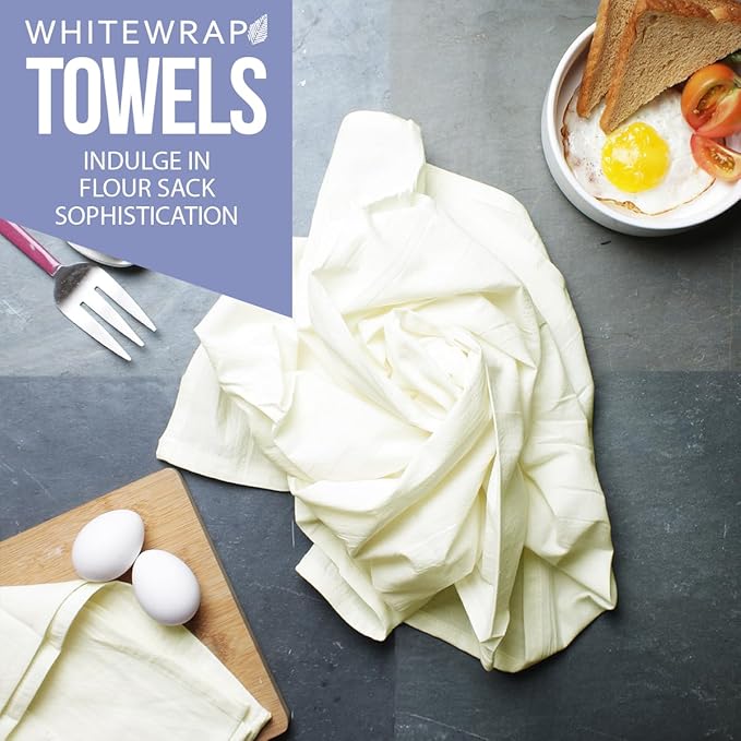 WHITEWRAP Flour Sack Towels| Tea Towel for Crafts| Kitchen Dish Cotton Blank Towel for Embroidery|Baking Bread Proofing Linen Cover| Thick Absorbent Quick Dry| 2 Pack 33"X38"Natural
