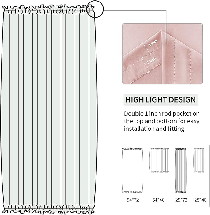 DWCN French Door Curtains – Rod Pocket Thermal Blackout Curtain for Doors with Glass Window, Kitchen and Patio Doors for Privacy, 25 X 72 Inches Long, 1 Curtain Panel with Tieback,Blush Pink