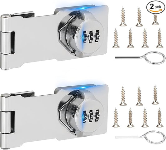 Keyless Cabinet Lock with Combination Code - 3-Digit Password Hasp Latch Lock for Drawers, Bifold Closet Door and Double Sided Door (Silver, 4.5 Inch, 2 Pack)