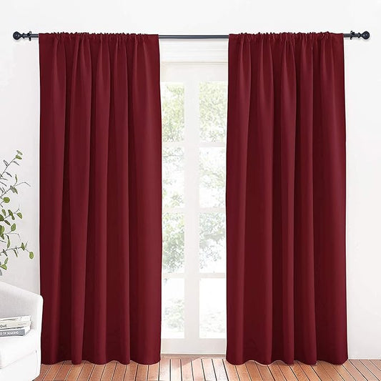 RYB HOME Large Curtains for Living Room 84 inches Length, Blackout Privacy Room Divider Curtains for Doorway Closet Basement Patio Door Bay Window, W 70 x L 84, Burgundy Red, 2 Panels