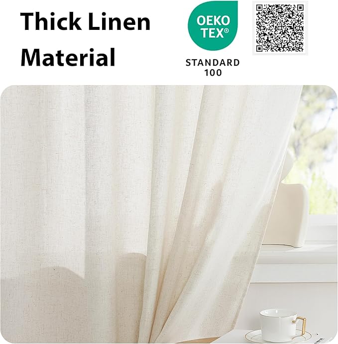 NICETOWN Natural Linen French Door Curtains Privacy Light Reducing Curtain for Glass Thermal Insulated Door Shade for Kitchen Classroom, 52 x 72 inches, 1 Panel