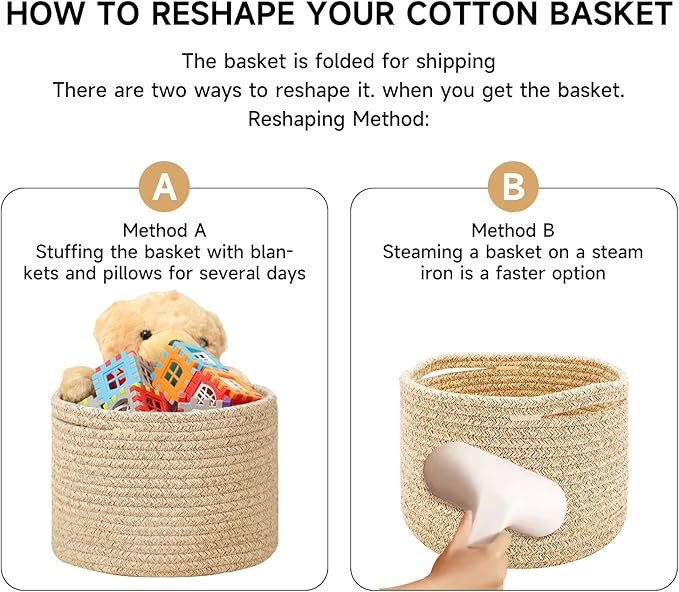 Small Basket for Organizing | Cube Shelf Closet Storage Baskets | 9.7×9.7×7.1” | Woven Rope Gift Basket | Nursery | Round 3 Packs Green