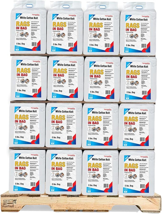 Premium White T-Shirt Cleaning Rags (600 lbs. Pallet 120x5 lbs. Bag) – White Cotton Rags for Cleaning, Staining, Painting, Oil, Grease & Dust Removal – Shop Rags Bulk for Multipurpose use