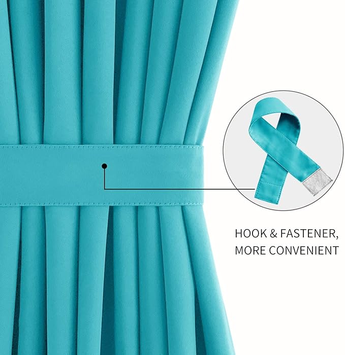 DWCN French Door Curtains – Rod Pocket Thermal Blackout Curtain for Doors with Glass Window, Kitchen and Patio Doors for Privacy, 36 X 72 Inches Long, 1 Curtain Panel with Tieback,Turquoise