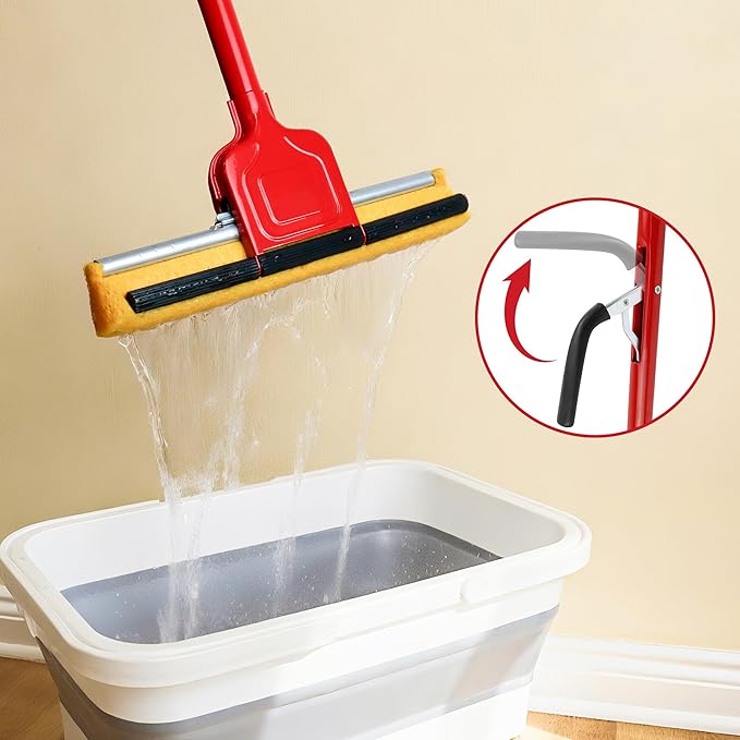 Compressed Cellulose Sponge Mop with 2 Roller swop mop Heads Suitable for Wood, Ceramic Tiles and Other Flat and Smooth Floors (1 Handle and 2 Heads)