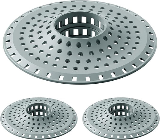 Shower Hair Drain Catcher, Silicone Bathtub Drain Hair Catcher Strainer, All-in-one Tub Hair Catcher Drain Protector for 1.48'' to 1.76'' Regular Drains, 3PCS/Greyish Blue