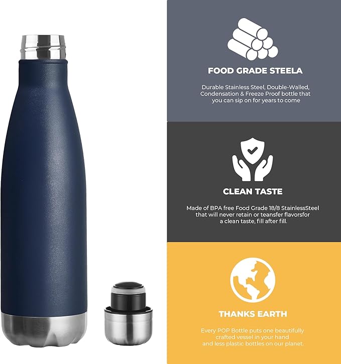 MEWAY 17oz Sport Water Bottle 4 Pack Vacuum Insulated Stainless Steel Leak-Proof Double Wall Cola Shape Water Bottle,Keep Drinks Hot & Cold(Navy,4 Pack)
