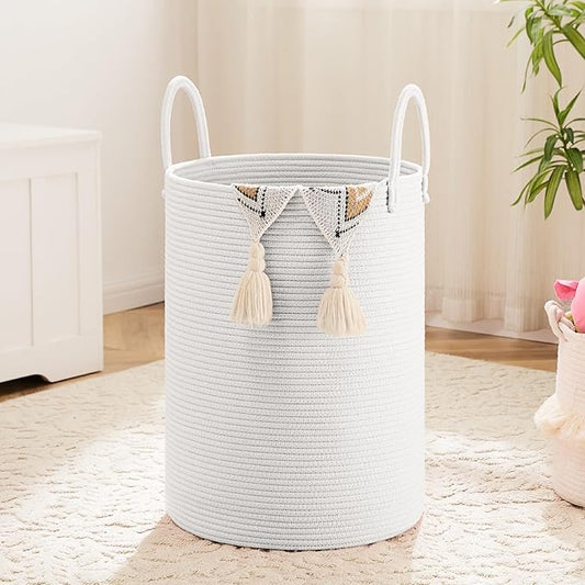Laundry Basket,Woven Cotton Rope Laundry Hamper,40L for Decorative Storage of Dirty Clothes,Toys and Blankets in Bathroom,Baby Room and Living Room