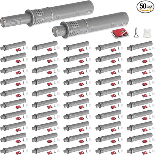 Lounsweer 50 Pack Magnetic Push Latches for Cabinet Door 2.87 Inches Short Push to Open Cabinet Hardware Pop up Lock Magnetic Latch for Closet Cupboard Wine Rack Dresser Drawer Sliding Door(Grey)