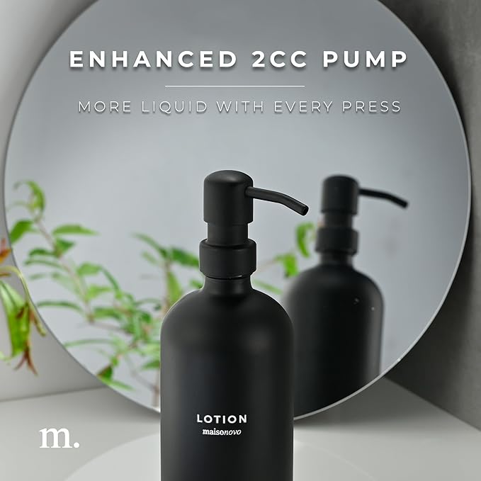 MaisoNovo Soap Dispenser 3-Piece Set | 16.9oz Black Bottles with Black Stainless Steel Pumps