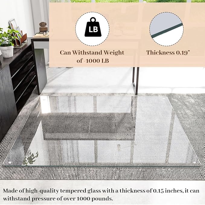 [Tempered Glass] 48" x 80" Glass Chair Mat, 1/5" Thick Office Chair Mat for Carpet or Hardwood Floor, Heavy Duty Hard Chair Mats with Round Corner and Polished Edge, Carpeted Floor Protector