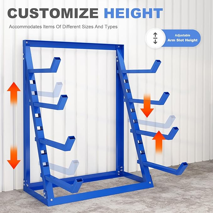 Steel Lumber & Pipe Storage Rack – Heavy Duty 4-Tier Horizontal Organizer Shelf for Garage, Workshop, Basement, 24"x48"x61"