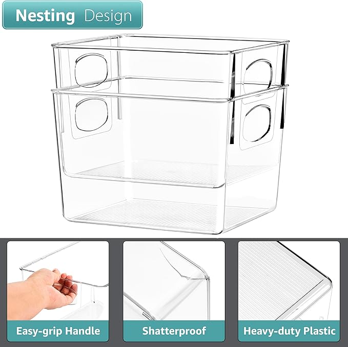 Sorbus 8 Pack Medium Clear Plastic Storage Bins, Clear Organizer Bins with Handle for Kitchen, Pantry, Cabinet, Refrigerator, Craft, Toys, Clothes, Closet, Under Sink, Bathroom Organizers and Storage