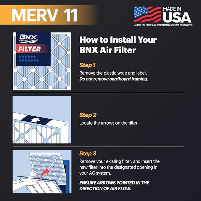 BNX TruFilter 20x22x1 Air Filter MERV 11 (6-Pack) - MADE IN USA - Allergen Defense Electrostatic Pleated Air Conditioner HVAC AC Furnace Filters for Allergies, Dust, Pet, Smoke, Allergy MPR 1200 FPR 7