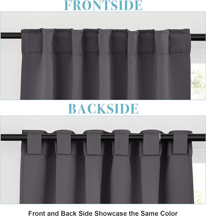 RYB HOME Small Window Curtains Blackout, Privacy Thermal Insulating Drapes for Bedroom Bathroom Basement Cafe Classroom Window Decor, W 34 x L 45 inches, Grey, 2 Panels