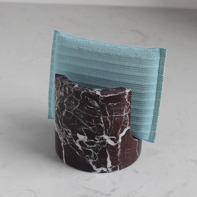 Natural Travertine Sponge Holder for Kitchen Sink, Drying Rack, Compact Sink Caddy Organizer (Rosso Levanto Marble)