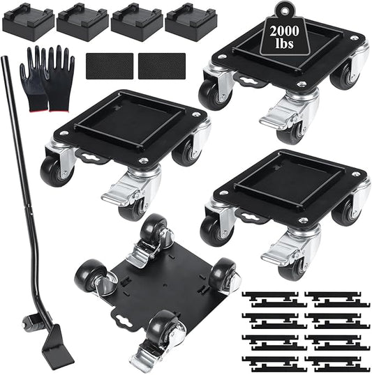 Furniture Movers with 4 Wheels,Heavy Duty Furniture Lift Mover Tool Set with 2000 lbs Load Capacity, Easy Sliders Dolly with Removable Side Guards&Brake, for Moving Appliance,Sofa etc