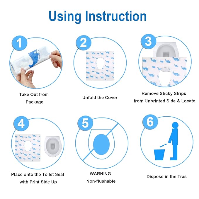 41 Pack Toilet Seat Covers Disposable, Extra Large Disposable Toilet Seat Covers for Adults, Individually Wrapped Potty Training Liners with Non-Slip Adhesives for Kids in Home, Restrooms&Travel -Blue