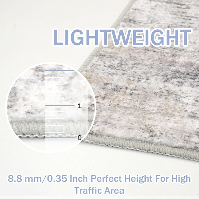 IOHOUZE Abstract Runner Rug 2x10 Ft Washable Runners for Hallways, Non Slip Kitchen Runner Printed Faux Wool Entryway Runner Indoor, Modern Abstract Floor Carpet for Hall Kitchen, Grey Beige