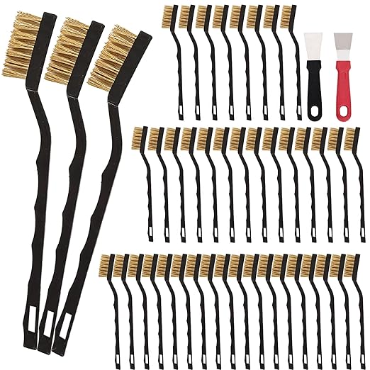 Mini Wire Brush Pure Brass Copper Wire Brush Set, Curved Handle Masonry Brush Wire Brush for Cleaning Welding Slag and Rust 40 Pcs