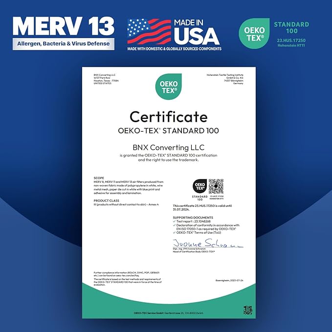 BNX TruFilter 20x20x1 MERV 13 (4-Pack) AC Furnace Air Filter - MADE IN USA - Electrostatic Pleated Air Conditioner HVAC AC Furnace Filters - Removes Pollen, Mold, Bacteria, Smoke