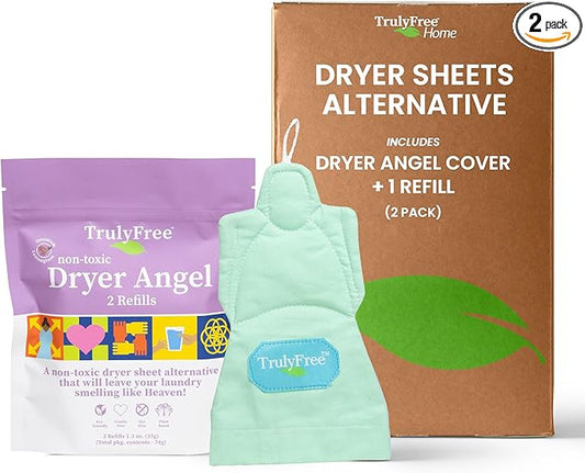 Truly Free Dryer Angel - Natural Dryer Sheet Alternative, Non-Toxic Reusable Fabric Softener Sheets and Scent Booster, Safe for Babies and Sensitive Skin, Laundry Room Essentials - 1 Pack + 2 Refills