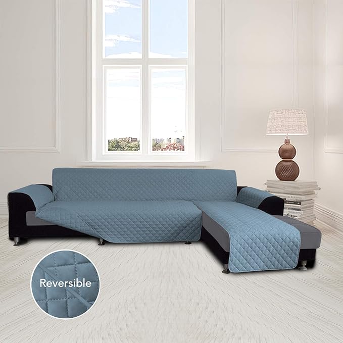 Easy-Going L Shape Sofa Slipcover Sectional Couch Cover - Reversible Chaise Lounge Furniture Protector for Pets, Kids, Children, Dog, Cat (X-Large, Light Blue/Light Blue)