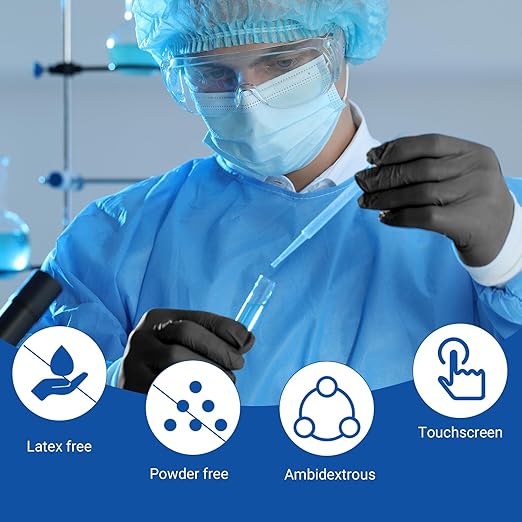 JMU XL Nitrile Gloves, 200 Black Nitrile Gloves, Latex Free, Powder Free, 3.5 Mil Nitrile Disposable Gloves