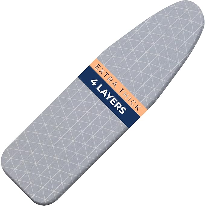 Happhom 13 x 43 Ironing Board Cover and Pad Extra Thick Heavy Duty Padded with Extra White Superior Felt Scorch and Stain Resistant with Elasticized Edges, Compatible with 12"-14" Wide 42"-44" Length